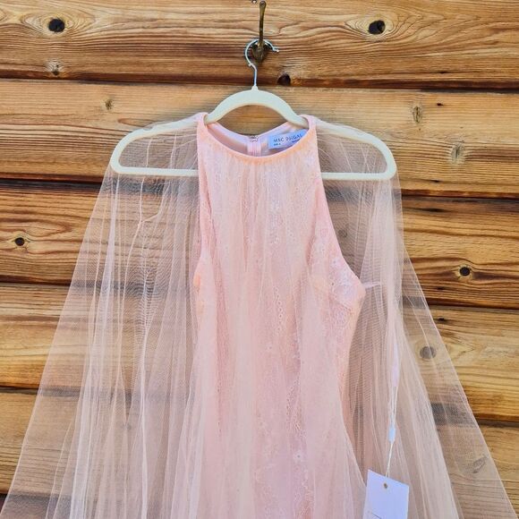 MAC DUGGAL 68252 Light Pink Tulle High Neck Sleeveless Ruffled Hem Hi-Low Gown - Picture 11 of 16